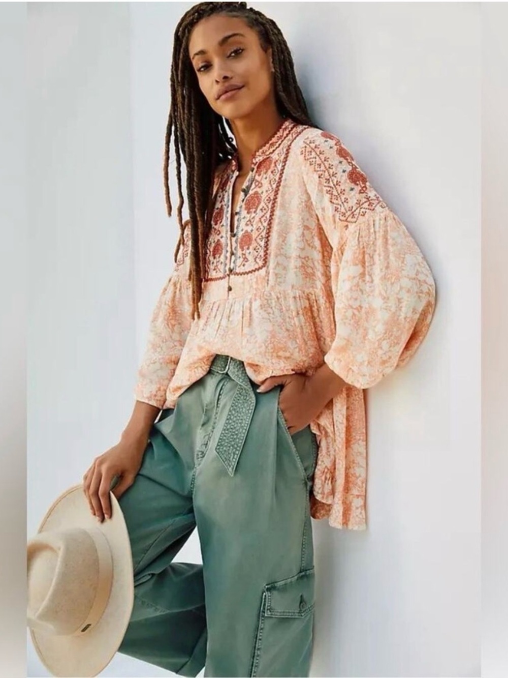 ANTHROPOLOGIE Boho Cottagecore Claudia Embroidered Babydoll Tunic Size M
